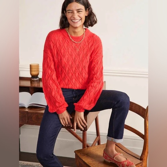 Boden Pointelle Fluffy Sweater Bright Coral K0555 Plus Size 20 / 22 Wool Aplaca - Picture 3 of 16